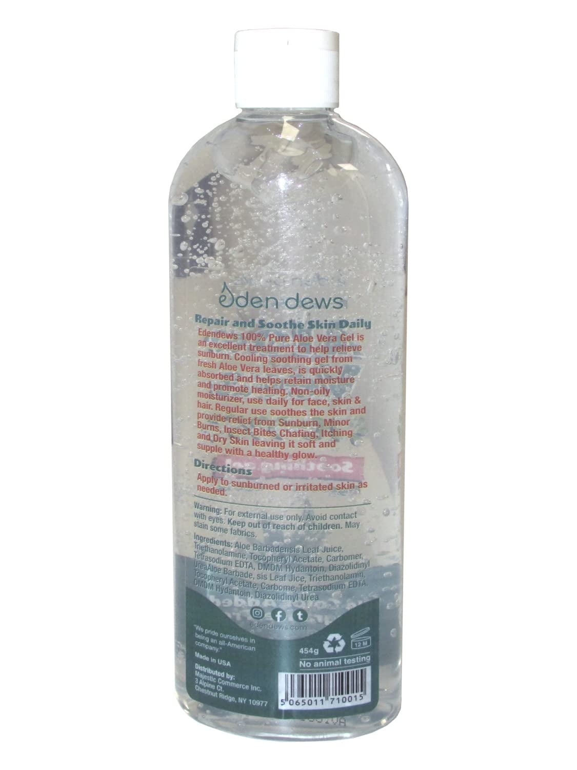 Eden Dews Organic Aloe Vera Gel 100% Pure & Natural Gel, Moisturizing, Face  Skin & Hair Care, Sun Burn Relief, Hydrates & Soothes Acne, Razor Bumps,  Made in USA, Travel Size, Unscented,