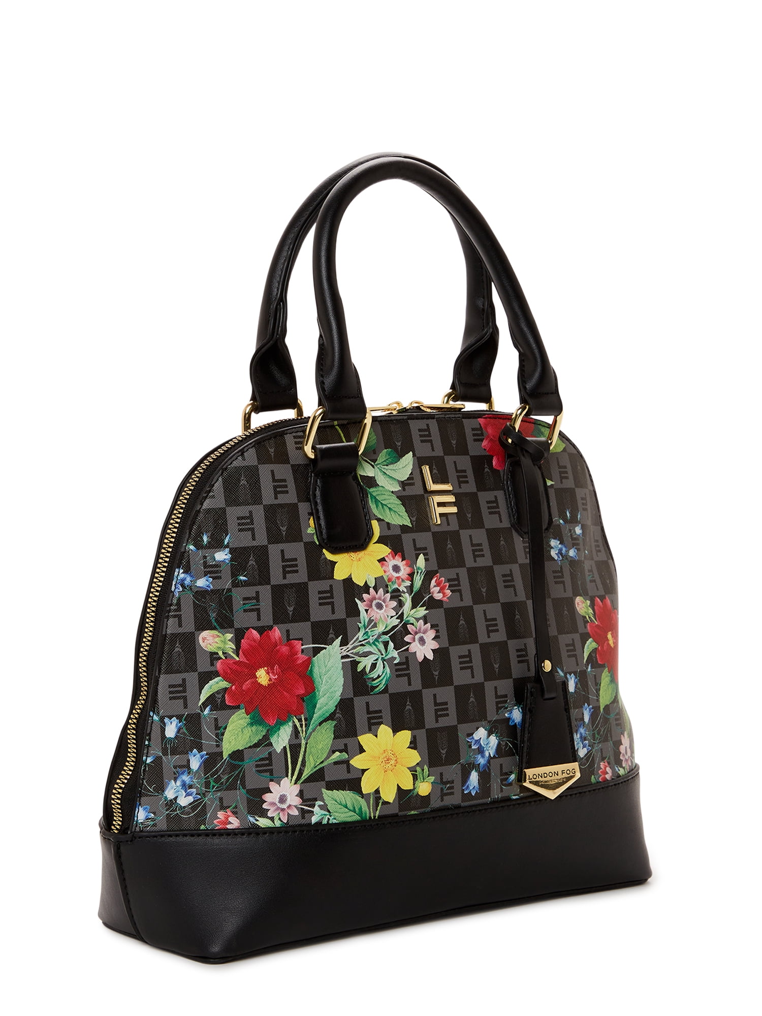 London Fog Women's Adult Tulip Signature Satchel Handbag Black