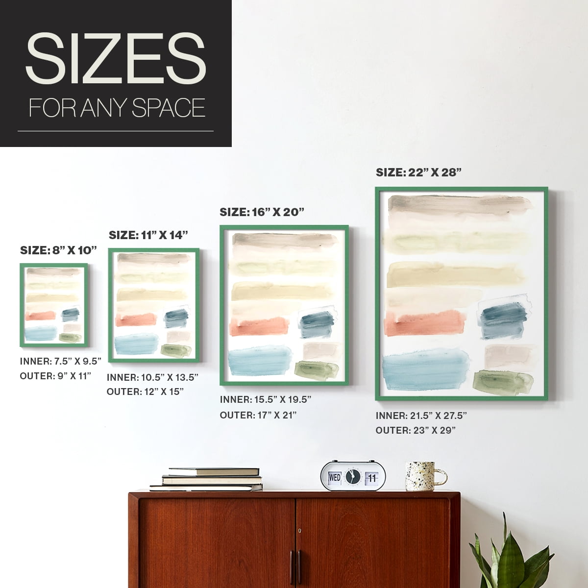 Watercolor Swatches II Framed Print in Green Solid Wood 11 x 14 Framed Print