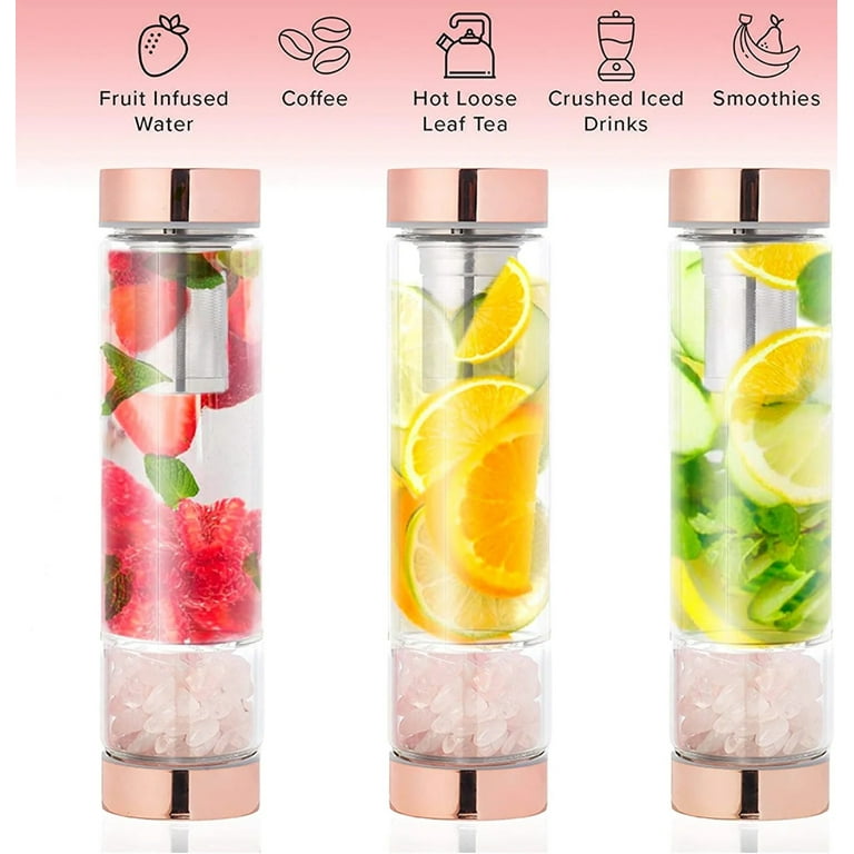 Cold Brew Tea Water Bottle, Crystal Infused Water Bottle for Loose