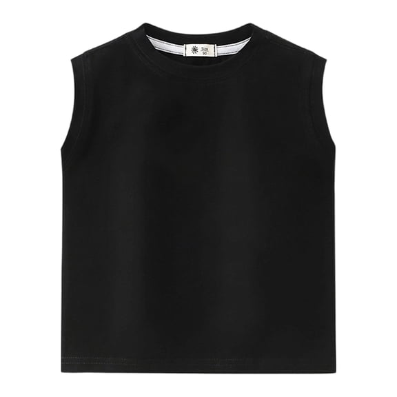 Curuila Kids Girls Boys Tops Sleeveless Vest Solid Color Crew Neck Comfortnable Tee Black Size 2-3 Years