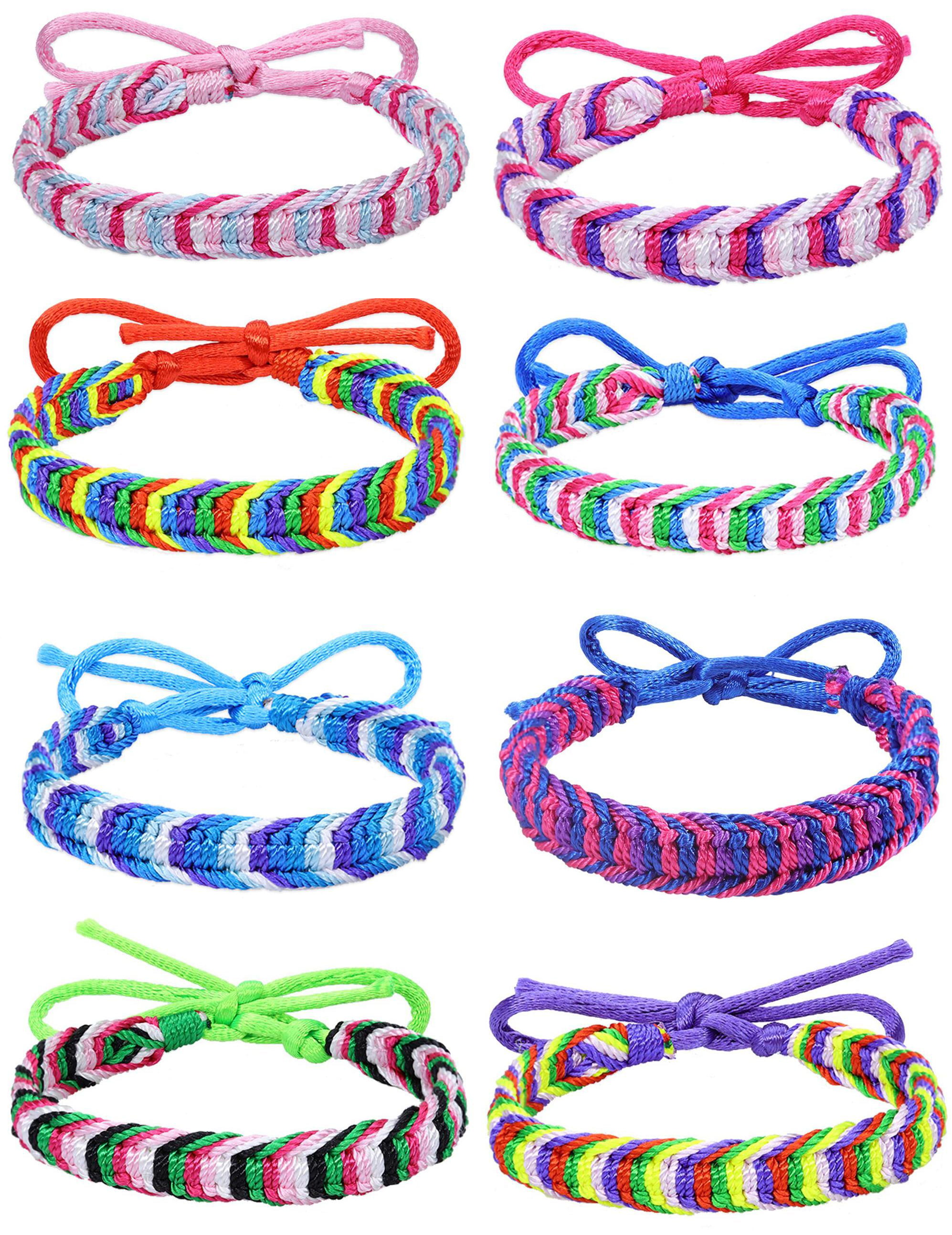 JINLUO 8Pcs Adjustable Woven Braided Wrap Bulk Friendship Bracelets, Boho  Bohemian Multicolor Handmade Braided String Bracelets for Women Kids Cheer