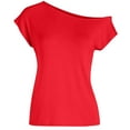 thumbnail image 4 of iHengLiXing Boat Neck Off Shoulder Tops for Women Women's Casual Off Shoulder Tops Short Sleeve T Loose Summer Blouse Shirt Red L, 4 of 8