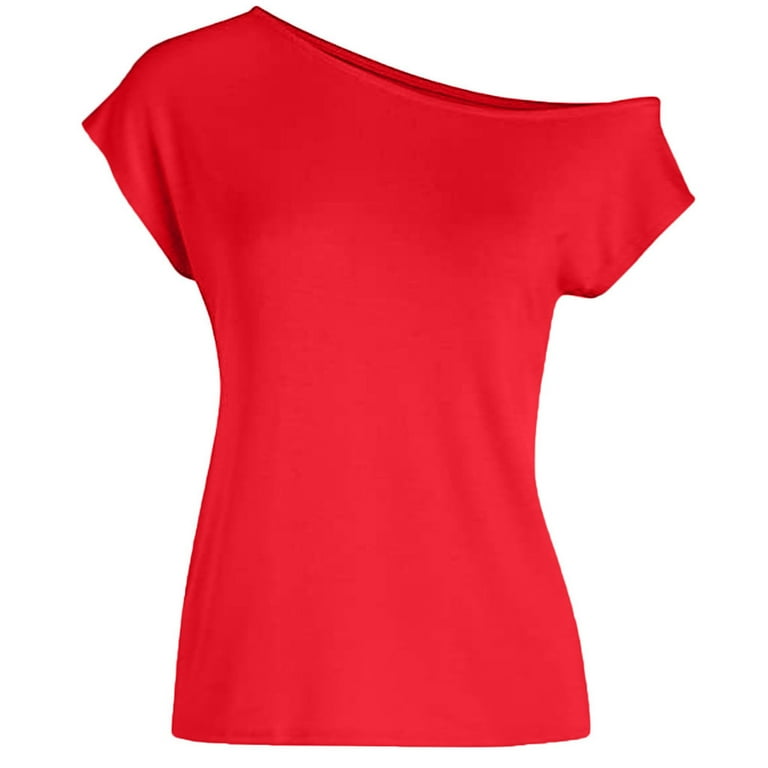New Off-The-Shoulder Short Bat Sleeve Solid Color Knit T-Shirt New Off-The-Shoulder Short Bat Sleeve Solid Color Knit T-Shirt