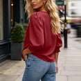 thumbnail image 4 of ClodeEU Women's Round Neck Puff 3/4 Sleeve Blouse,Casual Loose Tunic Top Wine,Women's Plus M, 4 of 5