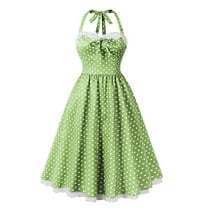 Summer Dresses for Women Plus Size Polka Dot Print Halter Sleeveless Dress Flowy Boho Beach Outfit Green XXL