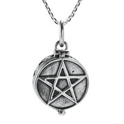 Mystical Star Pentagram Sterling Silver Round Locket Pendant Necklace