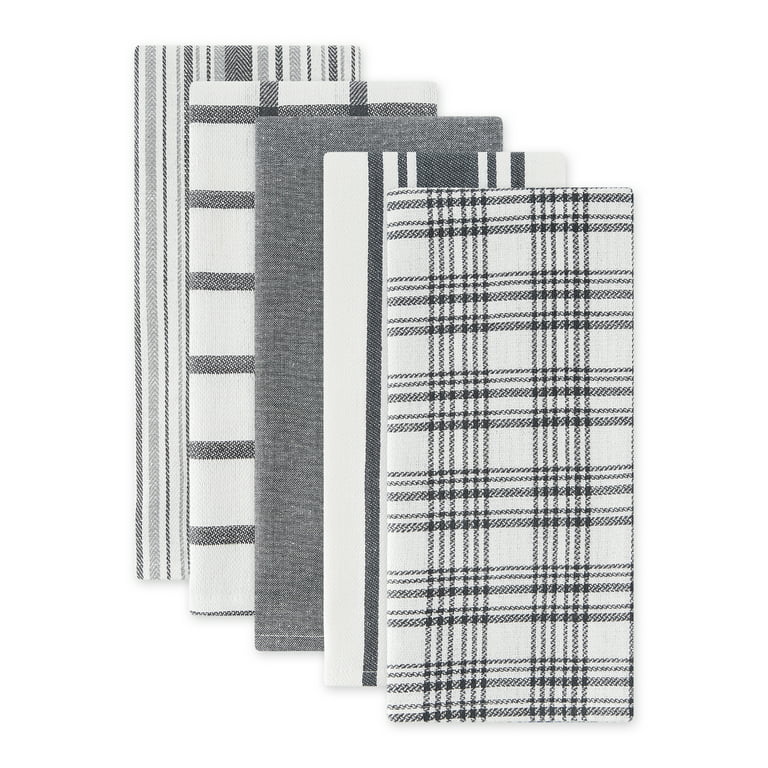 Set of 5 Assorted Black and White Woven Dish Towel, 28