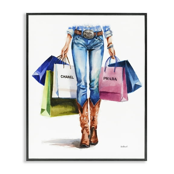 Stupell Industries Country Girl Shopping Bags People Painting Black Framed Art Print Wall Art, 11 x 14