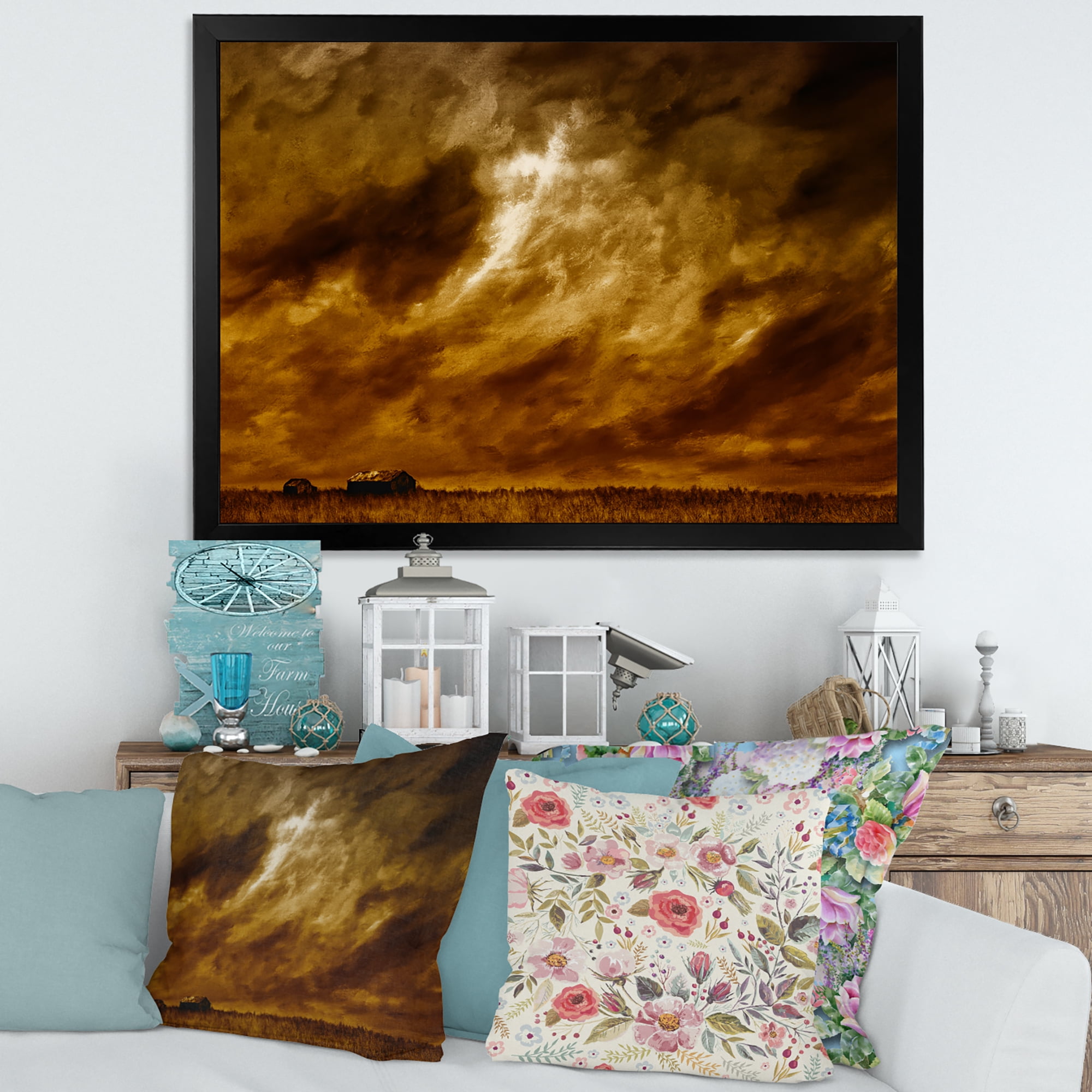 Designart 'Desert Farmhouse Under Cloudy Sky II' Farmhouse Framed Art Print