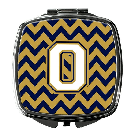 Letter O Chevron Navy Blue and Gold Compact Mirror CJ1057-OSCM