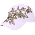 thumbnail image 1 of Women Hats Portable Adjustable Shiny Rhinestone Flower Embroidery Sunscreen Summer Cap Head Wear, 1 of 10