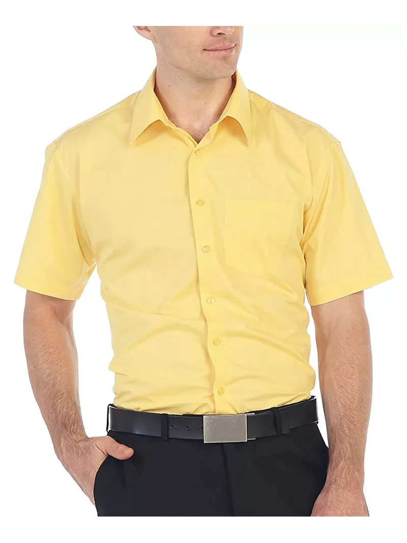 mens lemon dress shirt Men's Basic Solid Color Button Up Dress Shirt (Lemon) Lemon / 5X-Large/21-21.5 Neck/36-37 Sleeve