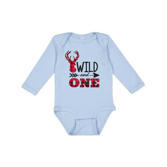 Inktastic Plaid Deer Wild and 1 with Arrow Boys or Girls Long Sleeve Baby Bodysuit