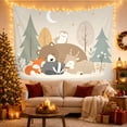 thumbnail image 3 of Sleeping Woodland Animals on Bear Against Forest Night Sky, Calming Illustration for Kids Room, Nature Art Decor, Birthday Gift Tapestry Wall Hanging for Nursery and Bedroom, 3 of 7