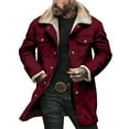 thumbnail image 3 of Zedker Winter Coats for Mens Vintage Cowboy Suede Jacket Plush Collar Coats Faux Leather Zip Up Casual Retro Winter Tops Red XXXL, 3 of 9