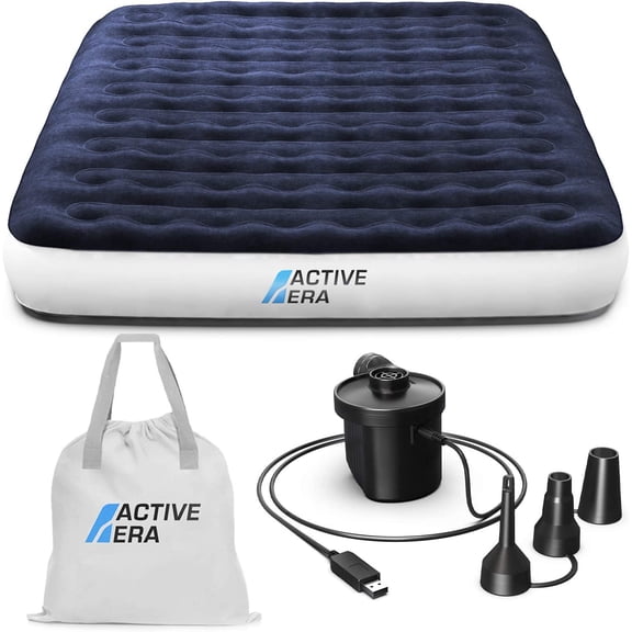Active Era Luxury Camping Air Mattress with Built in Pump - Queen Air Mattress with USB Rechargeable Pump, Integrated Pillow, Travel Bag - 9" Air Mattress for Tent Camping