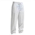 thumbnail image 6 of SAWOBUUN Men's Linen Pants Breathable Straight Leg Drawstring Trousers Elastic Waist Casual Beach Pants with Pockets, 6 of 9