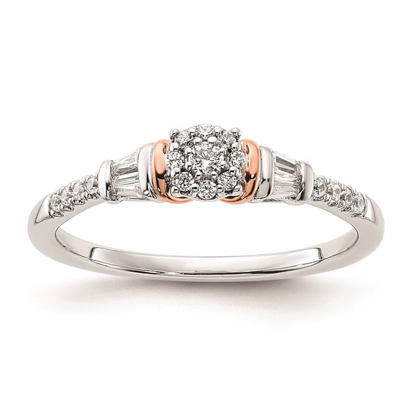 Diamond2Deal 14k Two-tone Gold Cluster 1/5 carat Round/Baguette Diamond Complete Engagement Ring for Women Size- 7