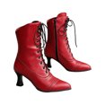 thumbnail image 6 of Miqool Womens Victorian Ankle Boots Faux Leather Lace Up Pointed Toe Low Block Heel Booties with Side Zipper, 6 of 9