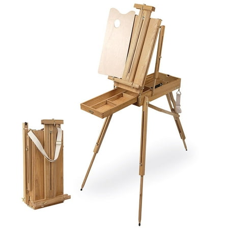 Creative Mark Cezanne Half Box French Artist Easel, With Sketch Box Drawer, Canvas Carrying Clips, Brass Plated Hardware Perfect for Plein Air Painting Drawing -Oiled Stained Elm