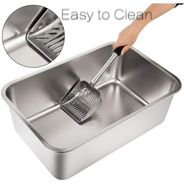 YUEPET 2 Sets Stainless Steel Cat Litter Box with High Sides, Durable Metal  Cat Litter Basin