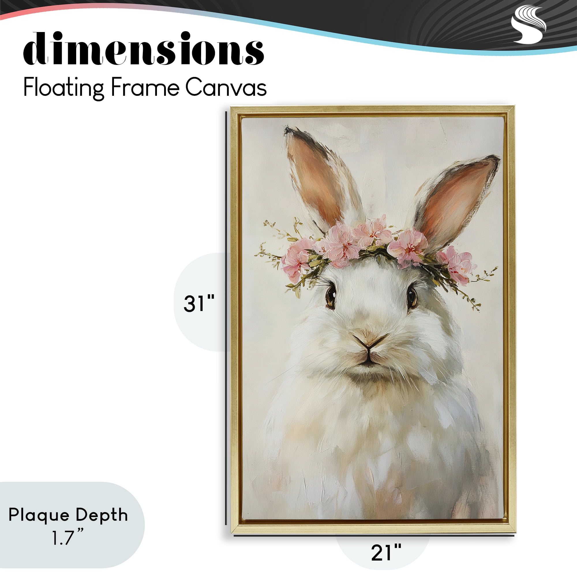 Stupell Industries Bunnykins with Pink Crown Gold Framed Floater Canvas Wall Art, design by Tina LeCour