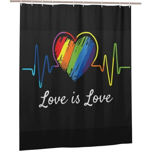 Love is Love Rainbow LGBT Gay Shower Curtain with Hooks Washable Bathroom Accessories Bathtub Decor Heavy Duty Bath Curtains 72 X 72inch