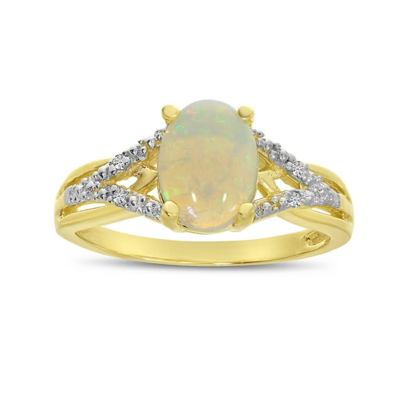 14k Yellow Gold Oval Opal And Diamond Ring
