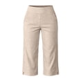 thumbnail image 4 of MLQIDK Pedal Pushers for Women Crop Capri Pants Trendy Summer Elastic Waist Knee Length Work Capris Dressy Casual Crop Capris with Pockets Beige L, 4 of 5