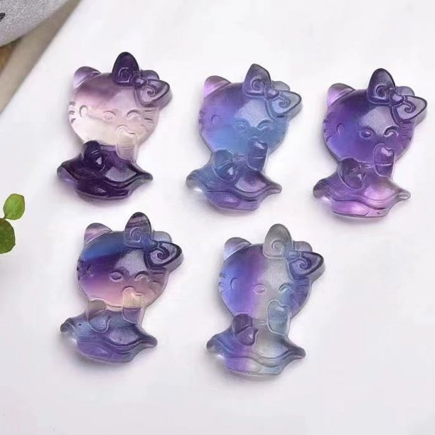 Colgante de gato Hello Kitty de fluorita arcoíris de alta calidad para regalo