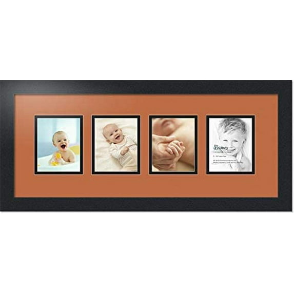 collage photo frame double mat with 4 - 4x5 openings with black frame and red orange mat.