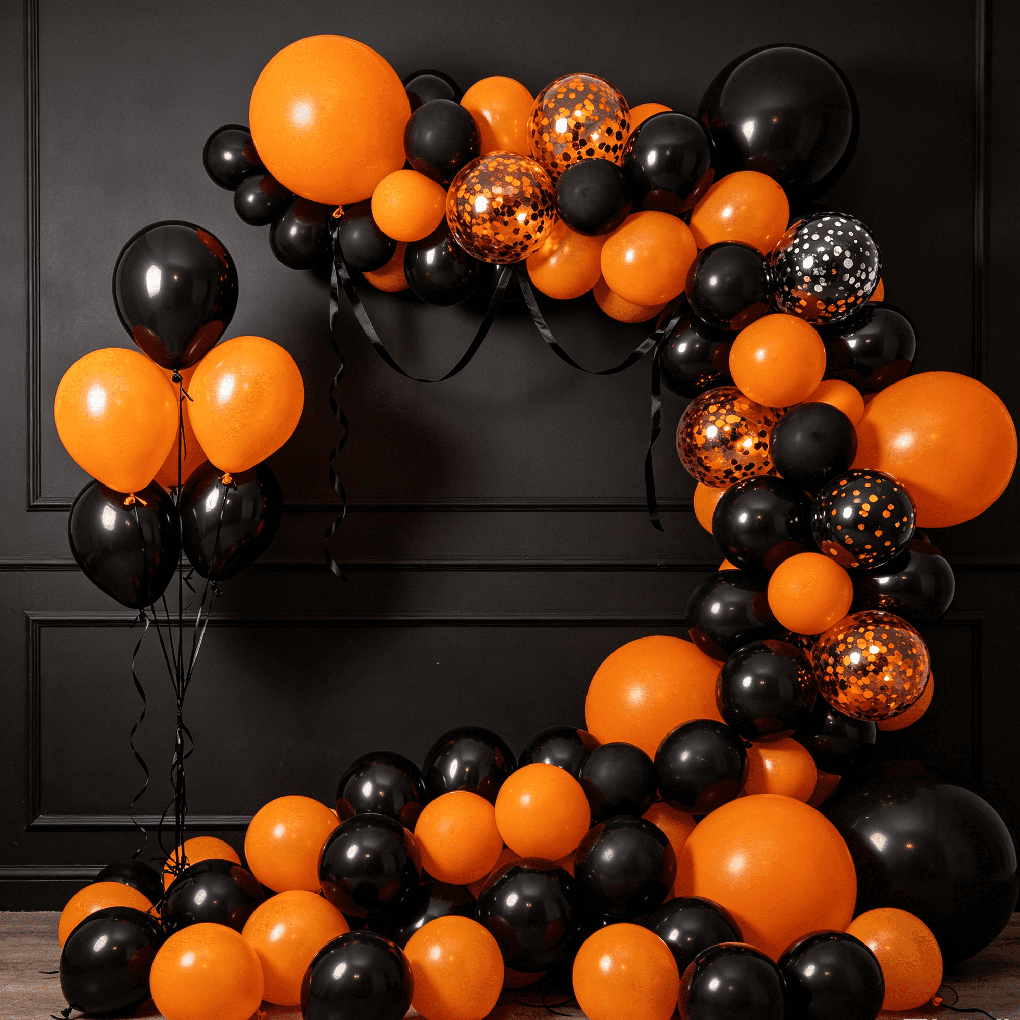 KIRIKOU 138pcs Black and Orange Balloon Garland Arch Kit 18" 12" 10" 5" Chrome Metallic Confetti Pastel Latex Balloons for Birthday Wedding Baby Shower Holiday Graduation Party Decors