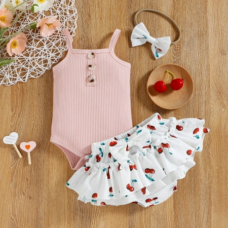 

Hunpta Infant Girls Sleeveless Ribbed Romper Bodysuits Bowknot Ruffles Watermelon Printed Shorts Headbands Newborn Outfits