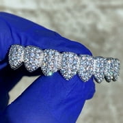 Grillz Silver Tone 8 Bottom Teeth Eight Piece Micro Pave Bling Really Iced CZ Grills