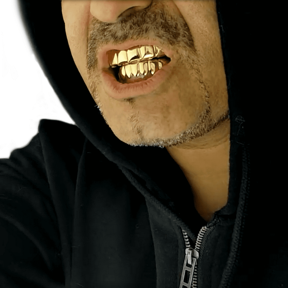 Bling Cartel Men's Grillz Set Gold Finish Six Top & Bottom 6 Teeth