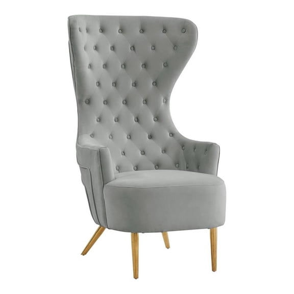 Pemberly Row 19.7" Modern Velvet and Plywood Wingback Chair in Gray