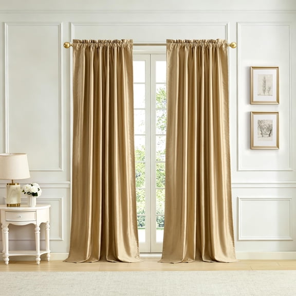 Lenox Imperial Faux Silk Window Curtain, Gold - 52"W x 84"L