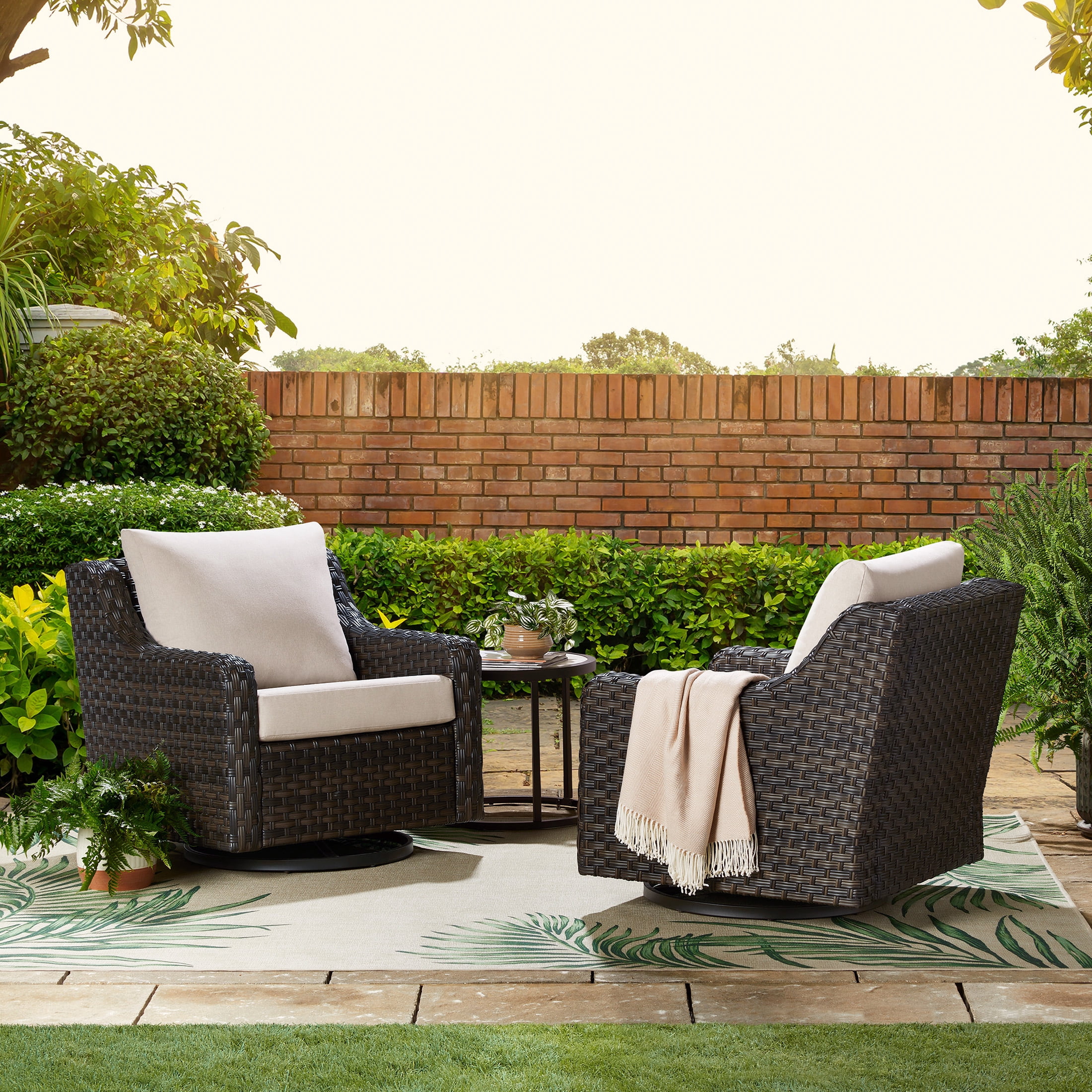 Better Homes & Gardens River Oaks Outdoor 5-Piece Wicker Conversation Set with Patio Cover, Dark Brown