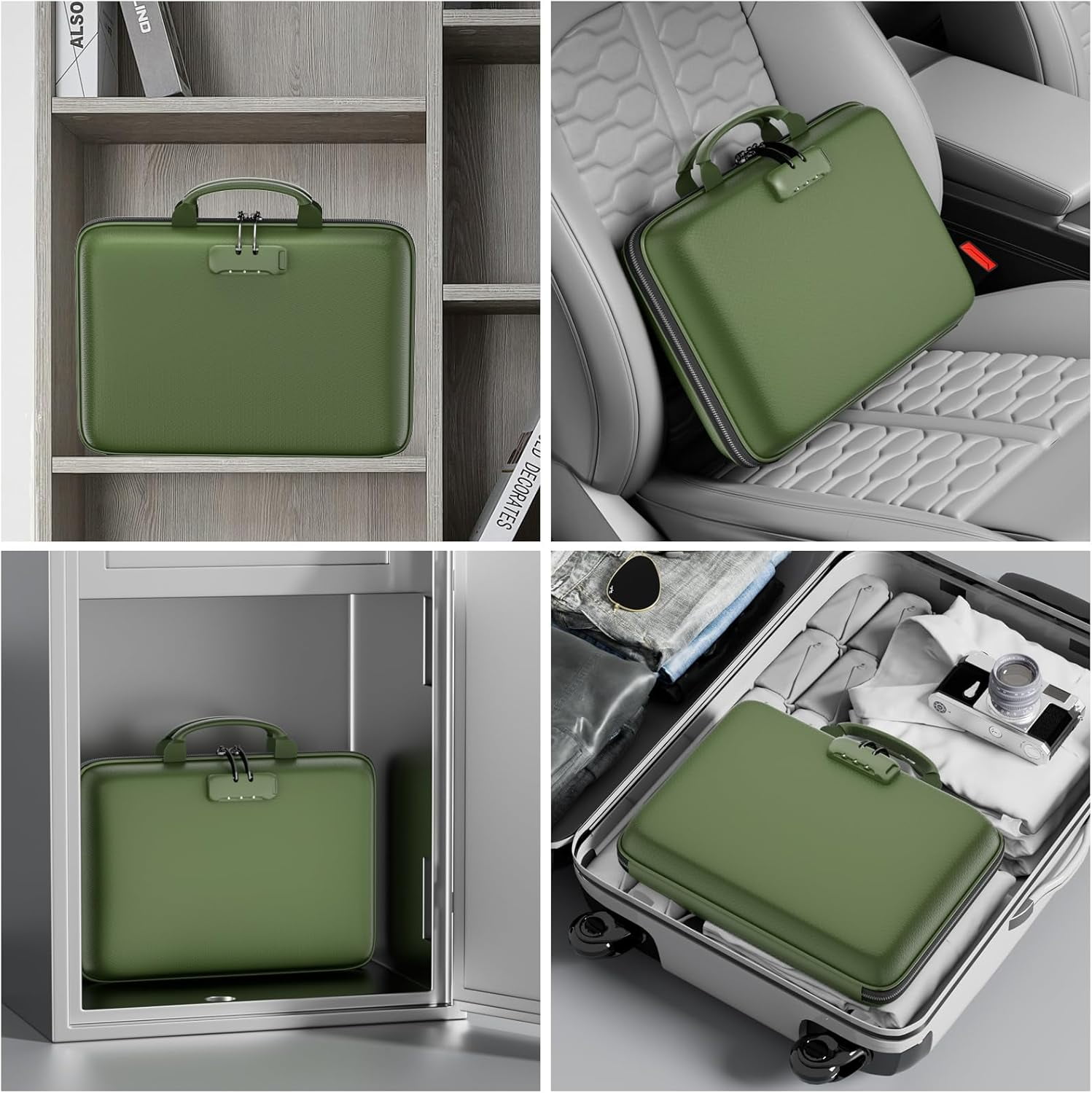 Fireproof File Organizer with Lock, Hard-Shell Case Fireproof Document Box with 13 Pocket Accordion File Folder, Portable Home Office Travel Safe Storage for Important Documents Laptop Green
