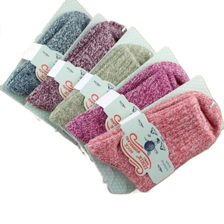 

5 Pairs Women Vintage Wool Cashmere Thick Winter Warm Soft Casual Sock Over Ankle High Socks Sets