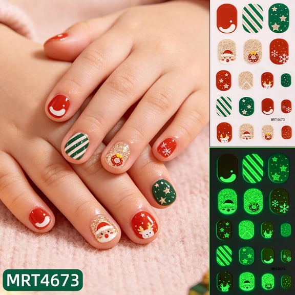 Glow-in-the-Dark Christmas Nail Wraps, Self-Adhesive Holiday Nail Stickers with Luminous Designs