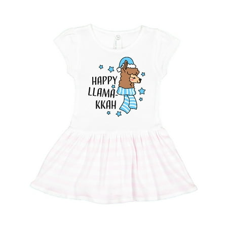 

Inktastic Happy llamakkah with Llama and Blue Stars Gift Toddler Girl Dress