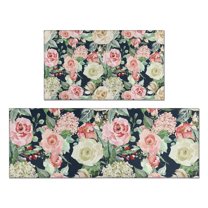 Pioneer Flower Floral Print Pattern Kitchen Rugs Sets Of 2,Anti Fatigue Kitchen Mat Rugs Non Slip Washable,Decorative Kitchen Floor Mats for Kitchen,Sink,Laundry,17"x30" 17"x47"