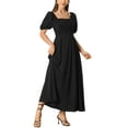 thumbnail image 4 of INSPIRE CHIC Robe Maxi pour Femme à Encolure Carrée Froncée, Robes Soleil Noir TP, 4 of 5