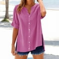 thumbnail image 2 of Womens Short Sleeve Button Down Shirts! Comdrip Loose Shirt Top Stand Solid Color Sleeve Collar Casual Women's Shirt Women's Shirt Short Sleeve Button Down Women Hot Pink L, 2 of 7