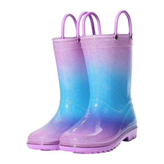 Kids Glitter Rain Boots Rainbow Portable Toddler Girls Boys Shoes Lightweight