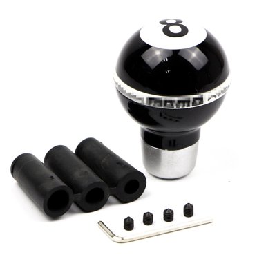 Universal No.8 Billiard Ball Gear Shifter - Black Round Shift Knob With 3 Adapters