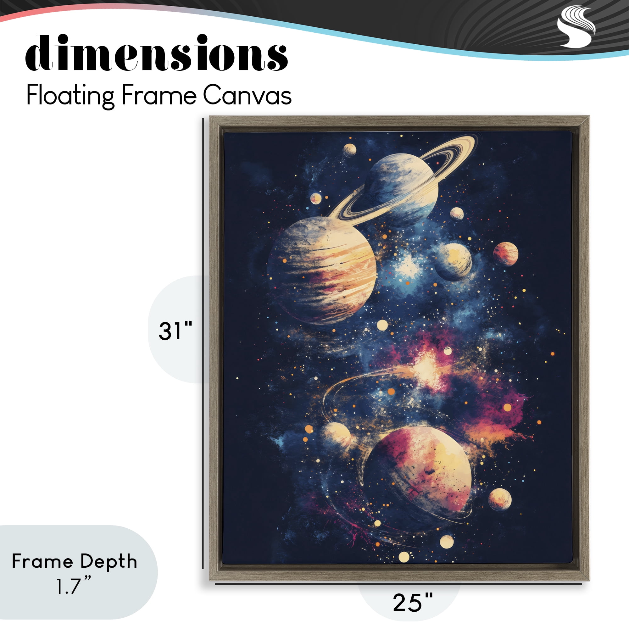 Stupell Industries Cosmic Planet Curiosities Brown Framed Floater Canvas Wall Art, design by Creative Studio