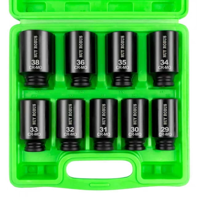 Juego de dados de impacto BUYROBUS de 9 piezas, 29-38 mm, Cr-Mo